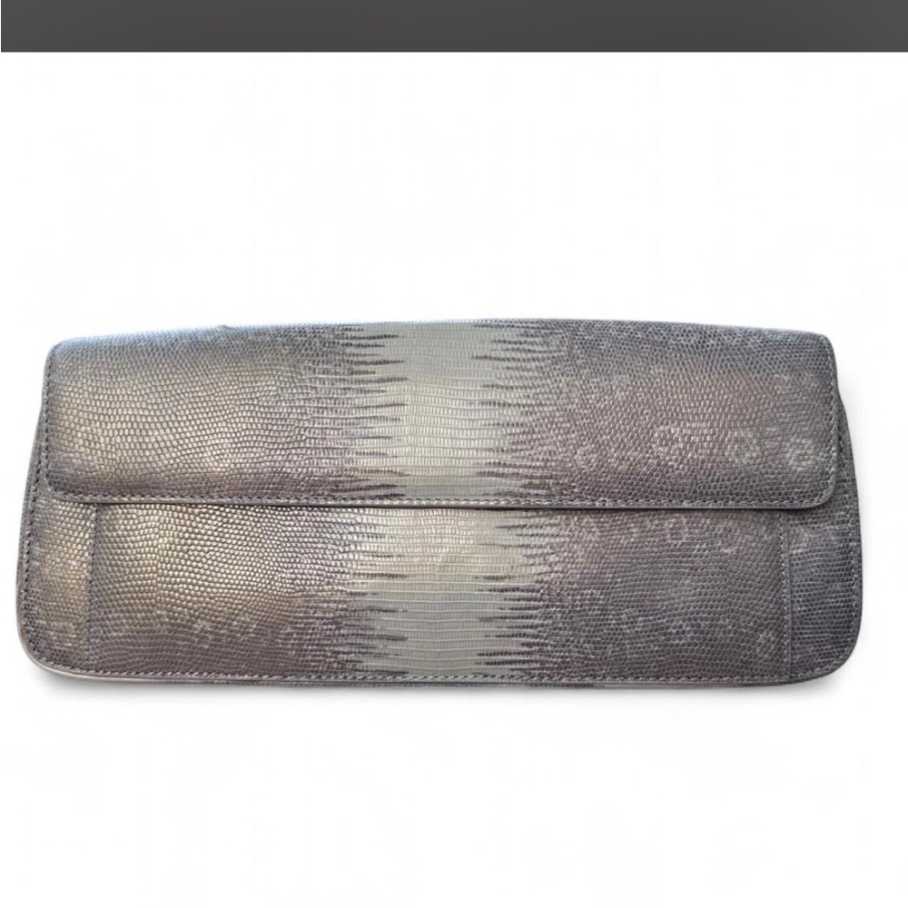 Cole Haan Snakeskin Embossed Leather Envelope Clutch Purse Neutral Tones